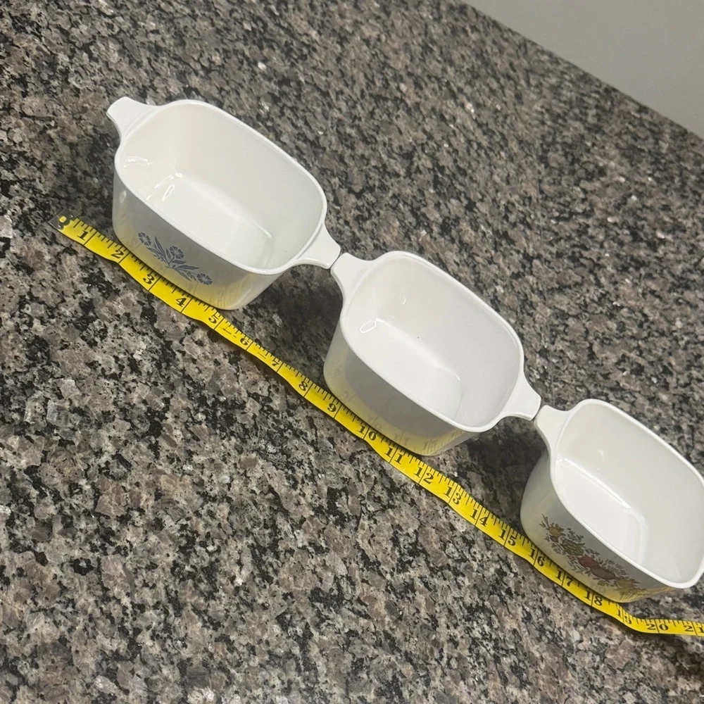 Corningware 2 3/4 cup Baking Dish set blue flower spice of life white EUC